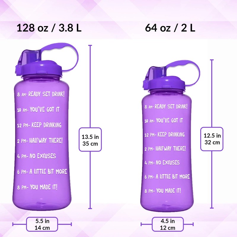 NatureWorks HydroMATE 3 Liter Motivational Water Bottle 100oz Neon Purple