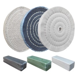 6PC 6 Inch Stainless Steel Polishing Buffing Wheel Kit for Bench Grinder,kit with Each 1PC 1/2 Inch Arbor Hole Sisal/Denim/Cotton Wheel and Each 1PC 100g Bar Black/Green/White Polishing Compound