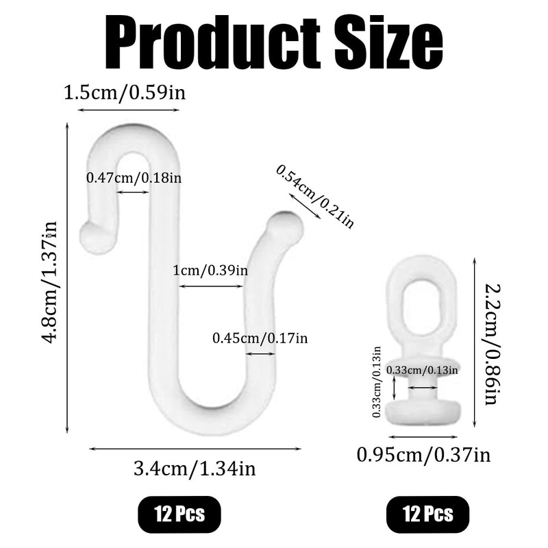 12 Pairs White Shower Curtain Hooks and Gliders Set for