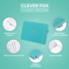 Clever Fox Guest Book – Blank Sign In Guestbook for Party, Wedding Reception, Baby Shower, Bridal Shower, Funeral, Event – Blank Signing Book for Guests – 128 Blank Pages, Large Format-Light Turquoise