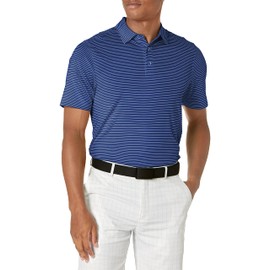 Cutter & Buck Men's Moisture Wicking UPF Drytec Forge Pencil Stripe Polo Shirt, Tour Blue, Large