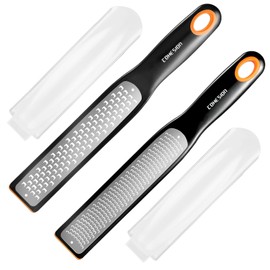 Cohesion Etched Zester & Grater Set of 2 - Kitchen Zester Tool for Lemon, Cheese, Garlic, Ginger, Nutmeg, Chocolate, Fruits, Vegetables - Sharp Premium Stainless Steel Blade with Protective Cover