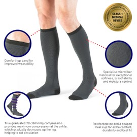 Neo G Therapeutic Compression Socks Men 20-30 mmhg knee high - for spider or varicose veins, swollen legs, feet, ankles, treating mild edema. Mens compression socks for swelling - Grey - S