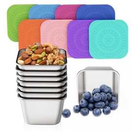 ENCYS Set of 8 Snack Containers,Toddler Snack Containers,Stainless Steel Snack Containers for Kids;Leak Proof Stackable Small Metal Food Containers with Silicone Lids