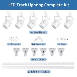 Bravsekai 6PCS LED Track Lighting Kit with Advanced Replaceable GU10 Bulbs, Switchable 3CCT(3000K/4000K/6000K) and Dimmable Brightness(20%-100%), Versatile Ceiling Spotlight Fixtures for Any Space