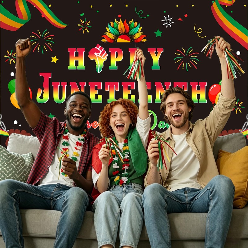 7X5FT Happy Juneteenth Banner Backdrop Pan African American 19th June