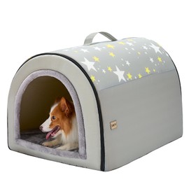Jiupety 2 in 1 Dog House Indoor, Comfy Cave Bed Covered Dog Bed, Portable House for Medium and Large Dogs, 2XL(35"×27"×26"), Up to 70 Lb, Grey