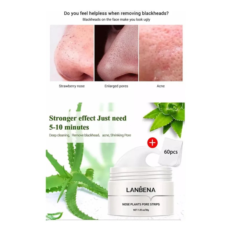 Kit Lanbena 2 cremas 120 tiras, elimina puntos negros y