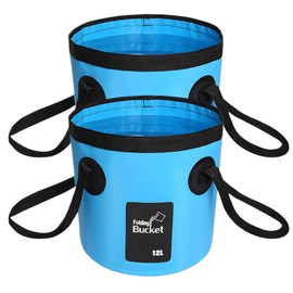 BANCHELLE Collapsible Bucket Water Container Portable Folding Camp Wash Basin for Outdoor Traveling Hiking Fishing Car Washing Gardening Camping 2 PCS (Blue, 12L)