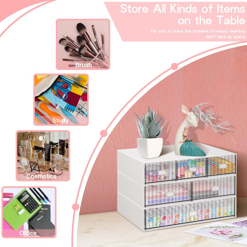 Stackable Desk Organizer with 6 Drawers, VASZOLA 3 Tier Plastic