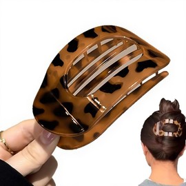 LSTKLY Flat Hair Claw Clips for Women Round Lay Down Hair Clip French Strong Hold Hair Barrettes for Thick or Thin Hair No Slip Flat Clips for Women and Girls Tortoiseshell Leopard