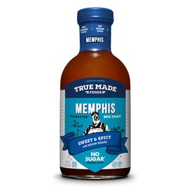 True Made Foods Memphis Style Barbecue Sauce, Sweet and Spicy, No Sugar Added, Keto, Whole30, Paleo (18oz, 1 Pack)