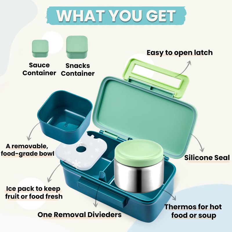 PIQUEBAR Kids Lunch Bento Box with Thermo Ice Pack Food