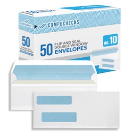 Compuchecks Double Window Envelopes #10- Flip and Seal Flap, Security Business Mailing Envelopes - Tamper Evident, Security Tint - 50 Count – For Invoices and Legal Documents