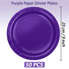 50Pcs Purple Paper Plates - 9” Purple Disposable Plates Round Bulk Dinner Plates for Daily Use Holiday Picnic Celebrations Purple Birthday Party Decorations