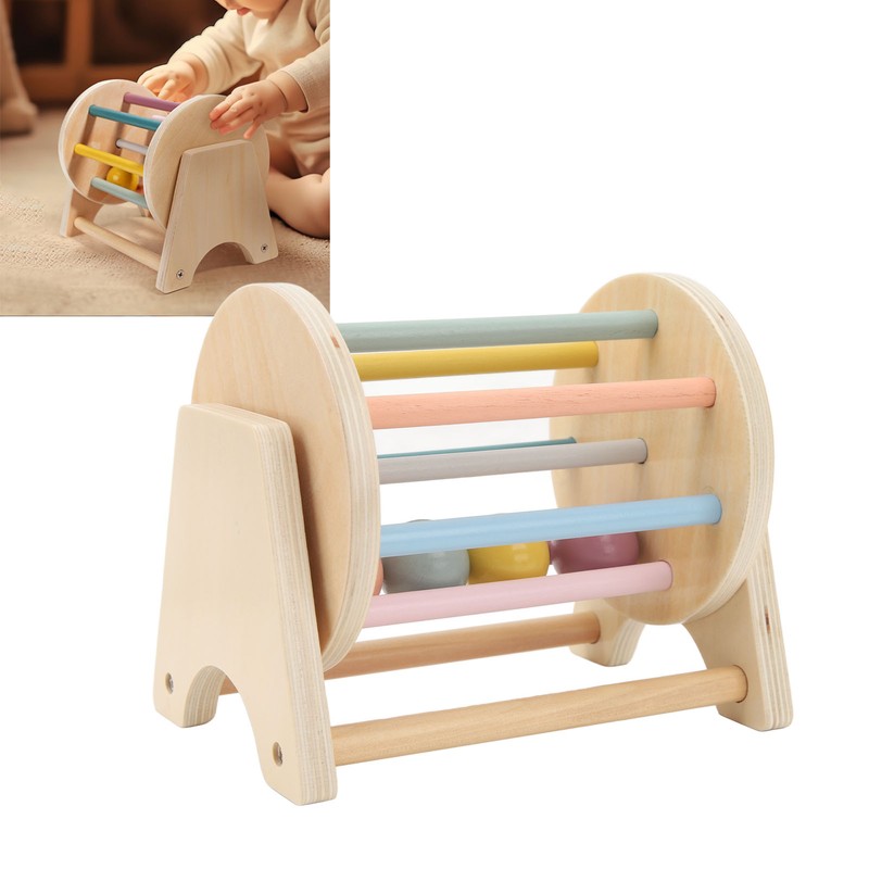 Wooden Rattle Rolling Drum Logic Thinking Hand Eye Coordination Safe