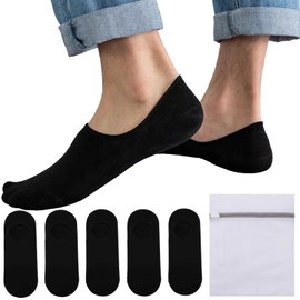 ZesMark Men's Socks, Foot Cover, Set of 5 Pairs + Washing Net Included, Short Socks, Thin, Black