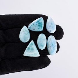 InfinityGemsArt Natural Larimar Loose 6 pcs Mix Shape Stone Blue Pectolite, Atlantis, Dolphin Crystals, Cabochon for Jewelry Making, Healing Crystals, Wire Wrapping Wholesale Supply Gemstones Cabochon