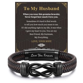 MEALGUET To my Husband Bracelet Gift - Brown Braided Leather Infinity Knot Bracelets Engraved Letter Love You Forever for Husband, Mens Bracelets Gift from Wife for Birthday Christmas