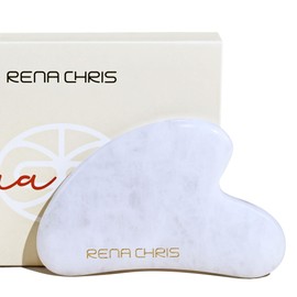 Rena Chris Gua Sha - Herramienta facial de piedra de jade natural para terapia de acupuntura SPA, tratamiento de punto de gatillo, herramienta de masaje de raspado Gua Sha (blanco)