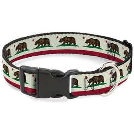 Buckle-Down Dog Collar Plastic Clip California Flag Bear Weathered White Available In Adjustable Sizes For Small Medium Large Dogs