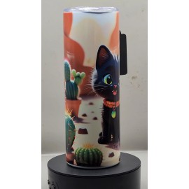 Funny Cute Black Cat Cactus Landscape Adorable 20 oz Stainless Steel Tumbler #20020