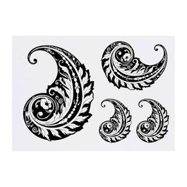 4 x 'Paisley Feather' Temporary Tattoos - Water Resistant, Skin-Safe, Non-Toxic Transfers, Mixed Sizes (TO00085634)