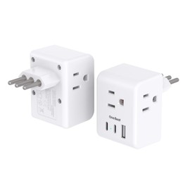 2 Pack Italy Travel Plug Adapter, Type L Italy Power Adapter with 3 Outlets 3 USB Ports(2 USB C), 6 in 1 Travel Outlet Adaptor, 3 Prong Grounded Plug for USA to Italy Chile Uruguay Italian