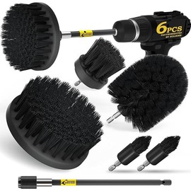 Holikme 6Pack Cleaning Brush Power Scrubber Cleaning Brush Extended Long Attachment Set All Purpose Scrub Brushes Kit for Grout, Floor, Tub, Shower, Tile, Bathroom,Car Cleaning Brush,Yellow - Color: Black
