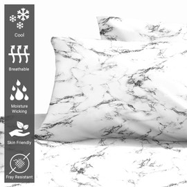 Pizuna Cotton Marble White Printed Pillowcases 2 Pack 48x74, 400 Thread Count 100% Long Staple Cotton Pillow Cover, Sateen Standard Housewife PillowCase (Marble Printed Pillow Cases 2 Pack)