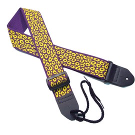 Legacystraps Leopard 2” Cotton Guitar Strap with Yellow Leopard Spots on a Purple Strap