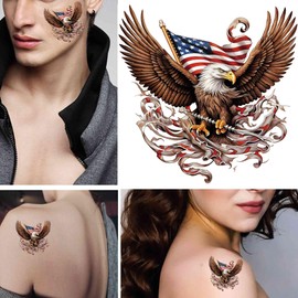 Dopetattoo 6 Sheets Temporary Tattoos eagle America flag tattoo usa 4th JulyTemporary tattoo Neck Arm Chest