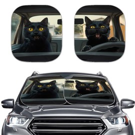 Qpednta Funny Black Cat Car Front Windshield Sun Shade 2-Piece Foldable Car Windshield Sun Shade UV Rays and Keeps Vehicle Cool Easy to Install for Most Sedan Truck SUV