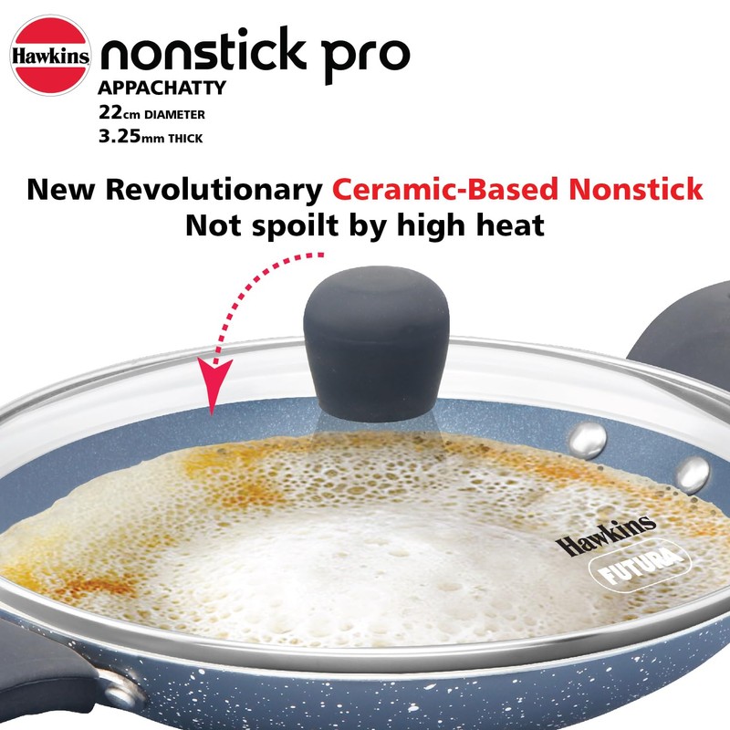 Hawkins Nonstick Pro 0.9 Litre Appachatty, Mini Kadhai, Appachatti, Appachetty,