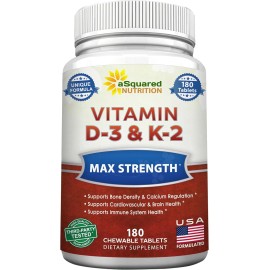Asquared Nutrition Vitamin D3 + K2 – Bone & Heart Support, 180 Chewable Tablets