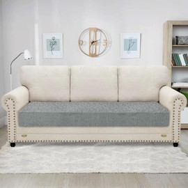 MAXIJIN Waterproof Sofa Seat Cushion Cover Jacquard Fabric Sofa Seat Cover Non-Slip Couch Seat Slipcover Protector with Elastic Bottom (Light Grey, 3 Seater)