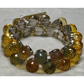 Crystal Avenue Multi Color Lucite Bead On Silver Tone Stretch Bracelet