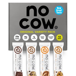 No Cow Barritas de proteína veganas, paquete variado original mejorado | 20 g de proteína vegetal, sin gluten, sin lácteos, sin soja, aptas para dieta