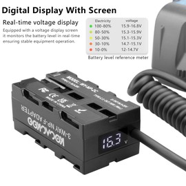 KOCACKOO D-tap to NP-F550/970/770 Double-Sided Dummy Battery with Voltage Display and Type-C Input/Output Port for Atomos Ninja/Shinobi Monitors, Wireless Video Transmission, LED Lights, etc
