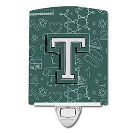 Caroline's Treasures CJ2010-TCNL Letter T Back to School Initial Ceramic Night Light Compact, UL-Certified, Ideal for Bedroom, Bathroom, Nursery, Hallway, Kitchen, 6x4x3, Multicolor