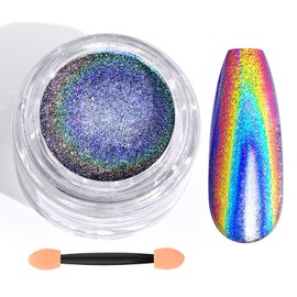 Saviland Holographic Chrome Nail Powder - 1g Mirror Laser Effect Holographic Chrome Powder for Gel Nails, Rainbow Holo Nail Glitter Dust Holographic Pigment Powder for Manicure Nail Art Decorations