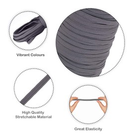 WedDecor 5mm Flat Elastic Band for Sewing, Thin Elastic Cord for Arts and Crafts, DIY for Dressmaking, Waistband, Thread for Bracelet, Haberdashery and Cloth Size Adjusment, Dark Grey, 5 Metres