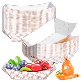 MotBach 60 Pack Checkered 1 Lb Paper Food Boat Trays Disposable Paper Boats Bowls Containers, Small Kraft Food Serving Tray Boats Plates for Snack Fries Dessert Sandwich Popcorn Taco BBQ Nacho