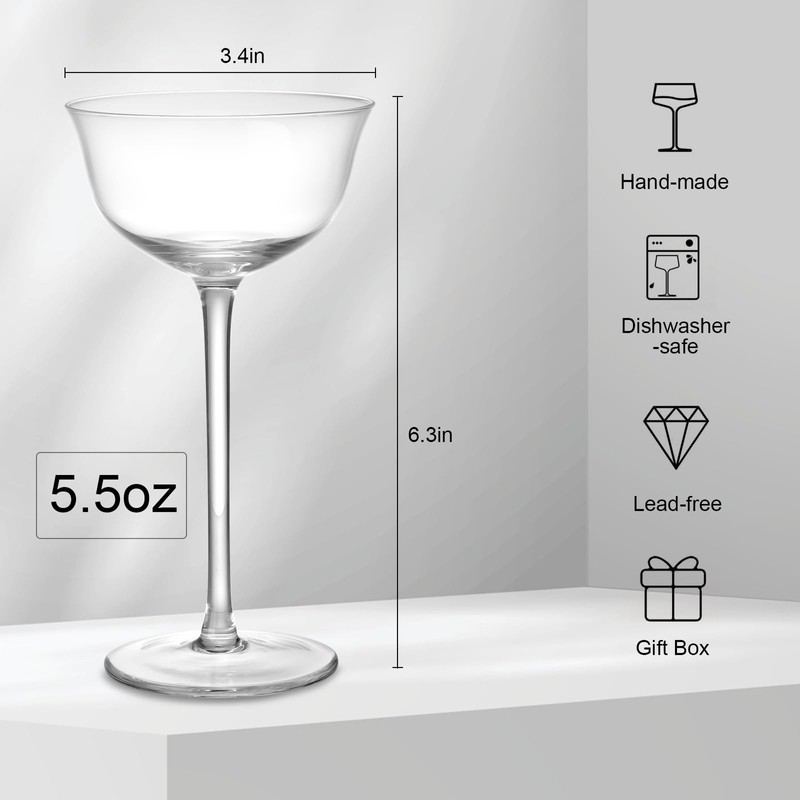 LaDovana Hand Blown Crystal Nick & Nora Cocktail Glasses |
