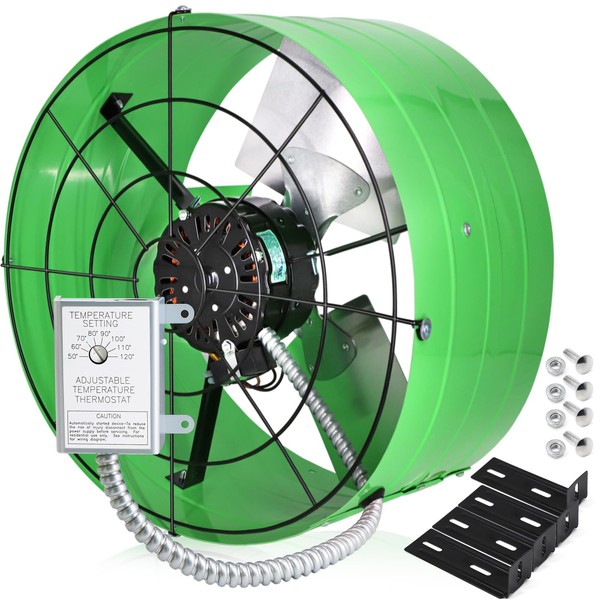 Hiorucet Gable Mount Attic Exhaust Fan with Adjustable Thermostat, 2801CFM