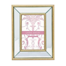 Laura Ashley - Marco de fotos con espejo biselado dorado, marco de espejo clásico con ángulo inclinado profundo, montaje en pared, hecho para mesa, galería de fotos y arte de pared, (4 x 6, dorado)
