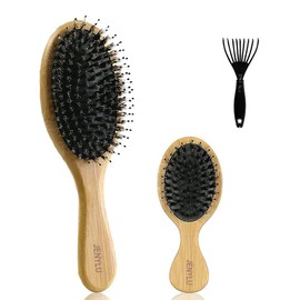 Hair Brush Boar Bristles Bamboo Hair Brush with Anti-Static Handle Scalp Massage Comb Wooden Hair Brush Set for Men and Women Detangling Hair