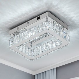 HomLaiting Crystal Ceiling Light Fixture Flush Mount Chandelier LED Bedroom Chandelier Ceiling Light Crystal Square Chandelier for Hallway Closet Foyer Bathroom Kitchen (6500K Daylight)