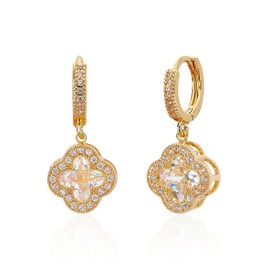 Clover Earrings for Women, 14K Gold Plated Four Leaf Clover Stud Earrings Huggie Hoop Lucky Dangle Drop Earrings, Jewelry Christmas Anniversary Birthday Gift for Lover Daughter Mother Girlfriend (EA332-Clover Gold)