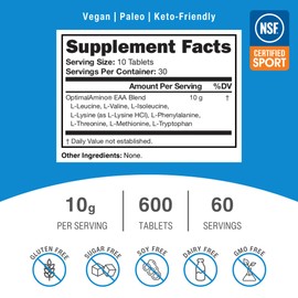 OptimalAmino Tablets Fitness Bundle (600 Count) | 99% Utilized Essential Amino Acid (EAA) Supplement | Increase Muscle Recovery, BCAA Protein Pre/Post Workout, NSF Certified for Sport® Certified